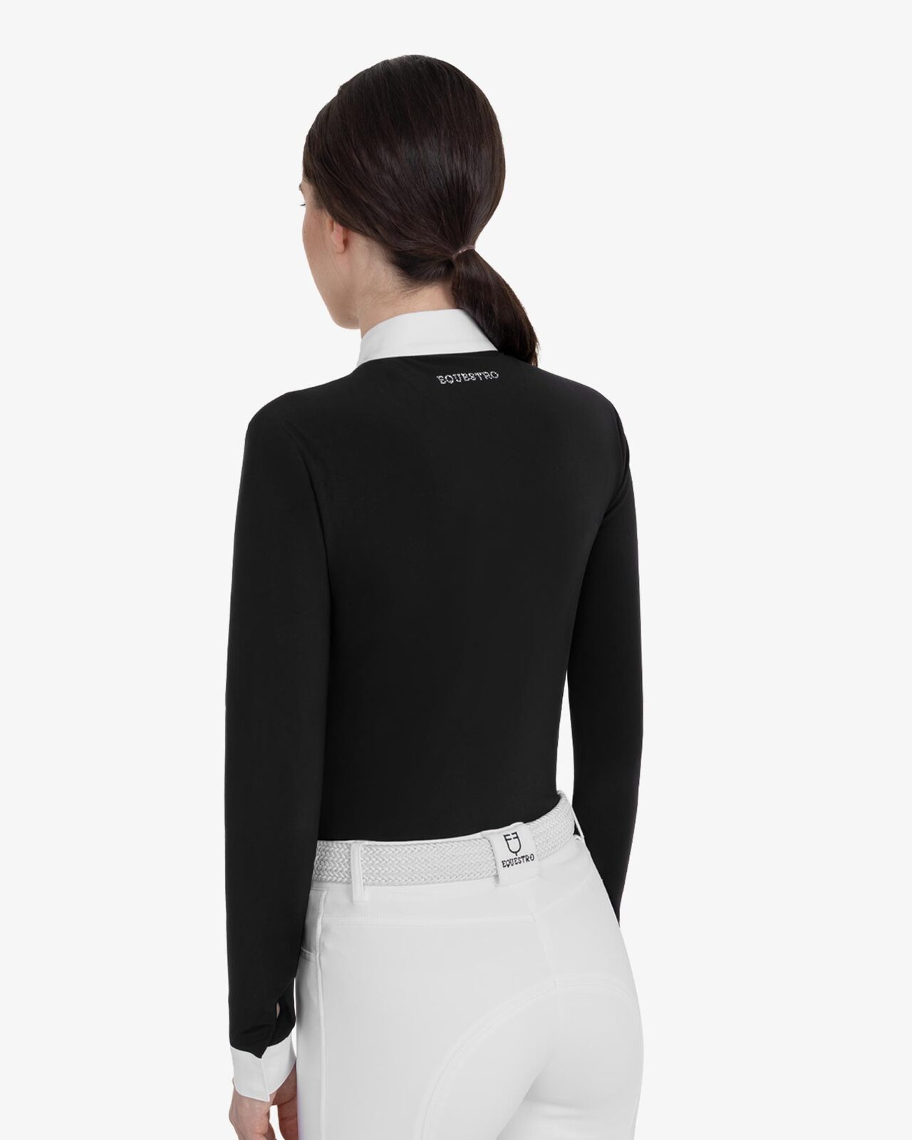 Women's long-sleeved competition polo shirt with rhinestones