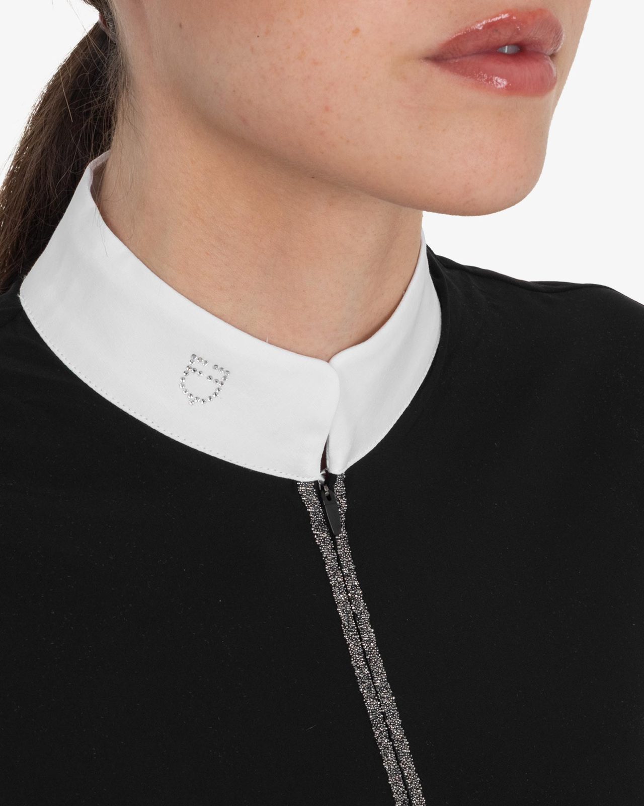 Women's long-sleeved competition polo shirt with rhinestones