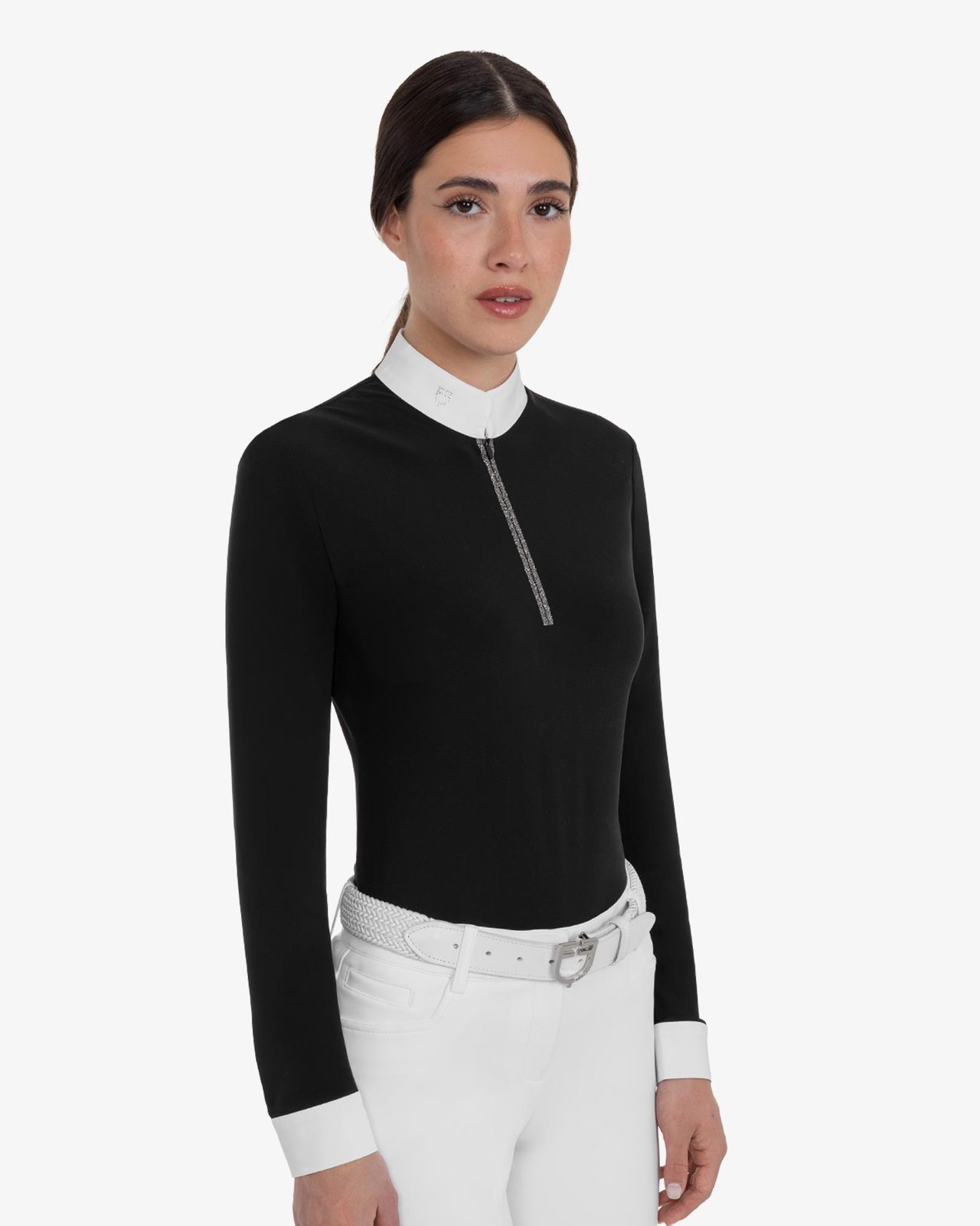 Women's long-sleeved competition polo shirt with rhinestones
