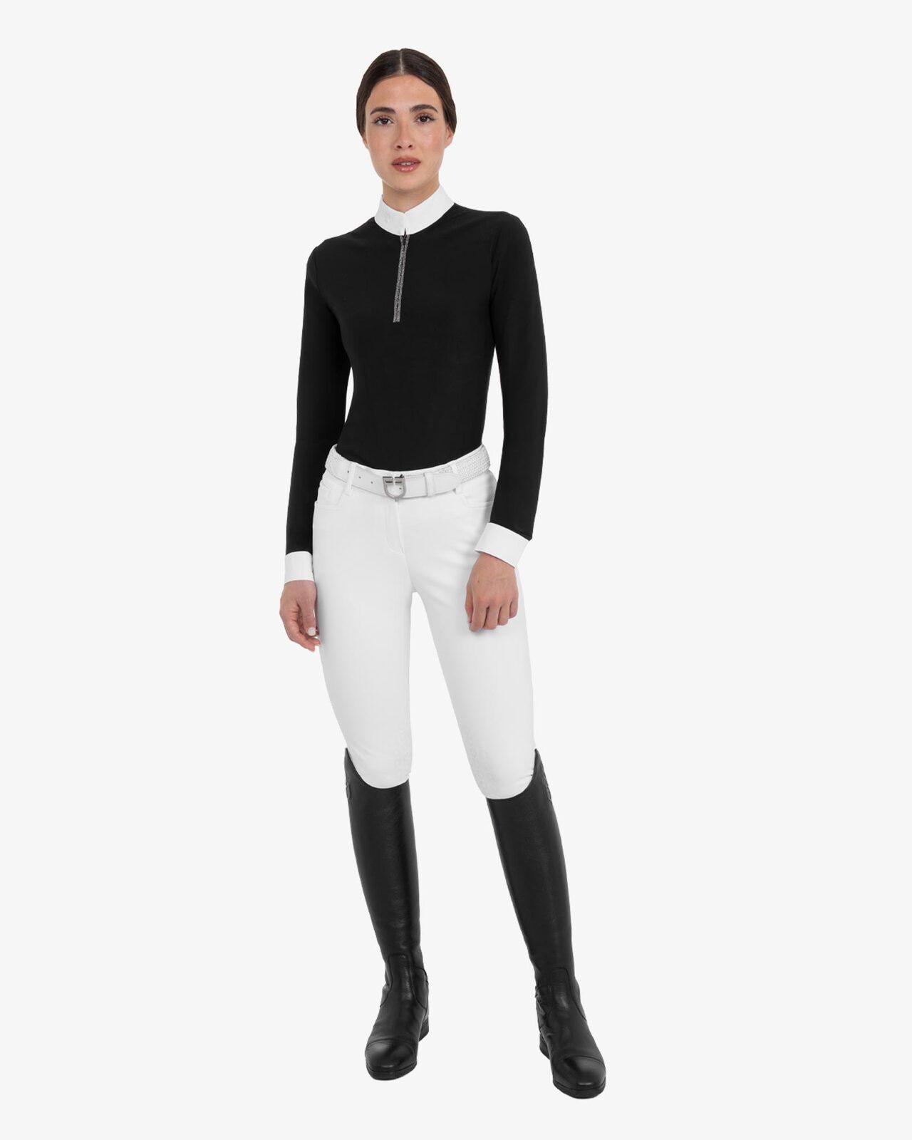 Women's long-sleeved competition polo shirt with rhinestones