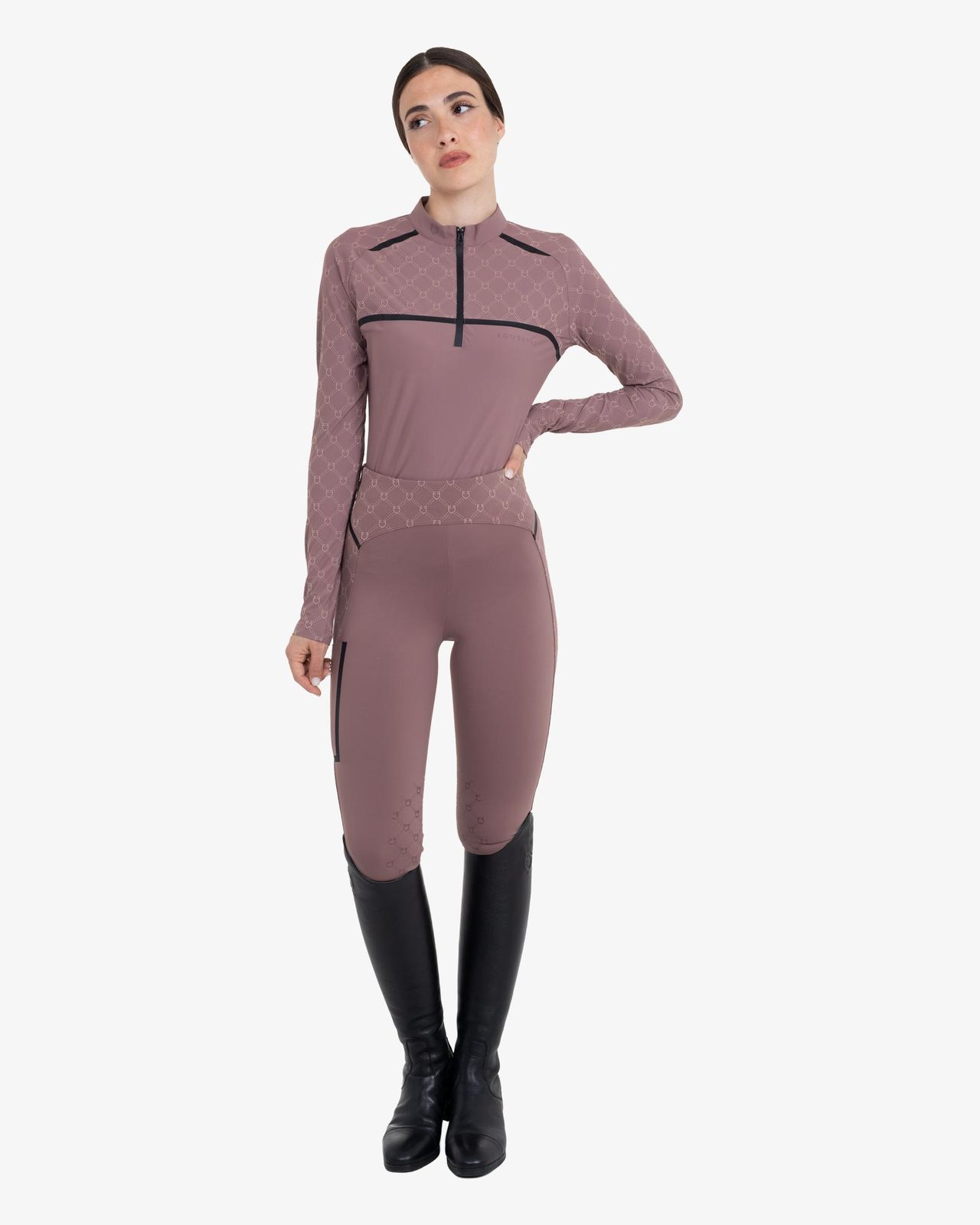 Women's high-waisted leggings in technical monogram fabric