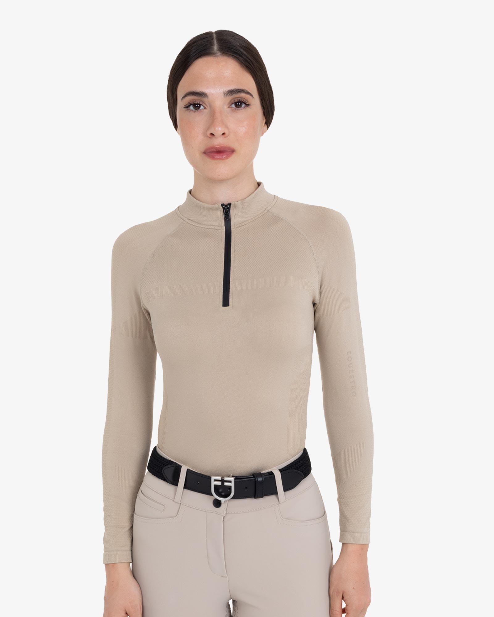 Women's training polo shirt in technical knit with zipper