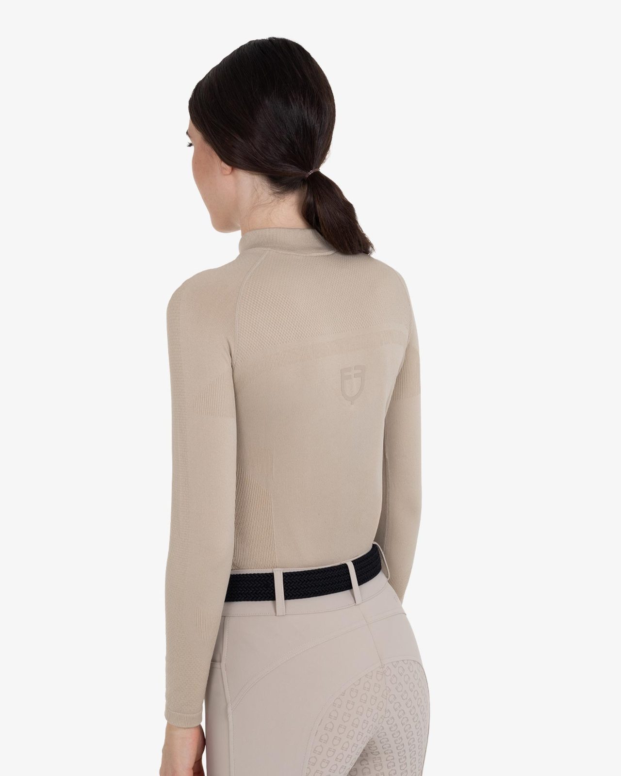 Women's training polo shirt in technical knit with zipper
