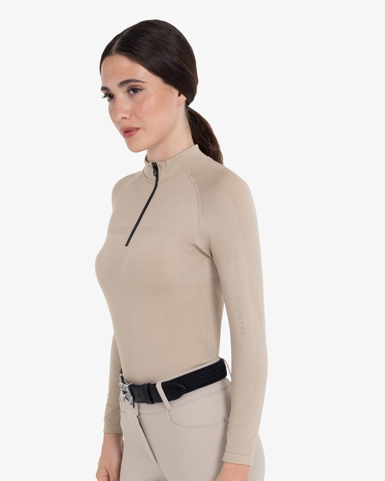Women's training polo shirt in technical knit with zipper