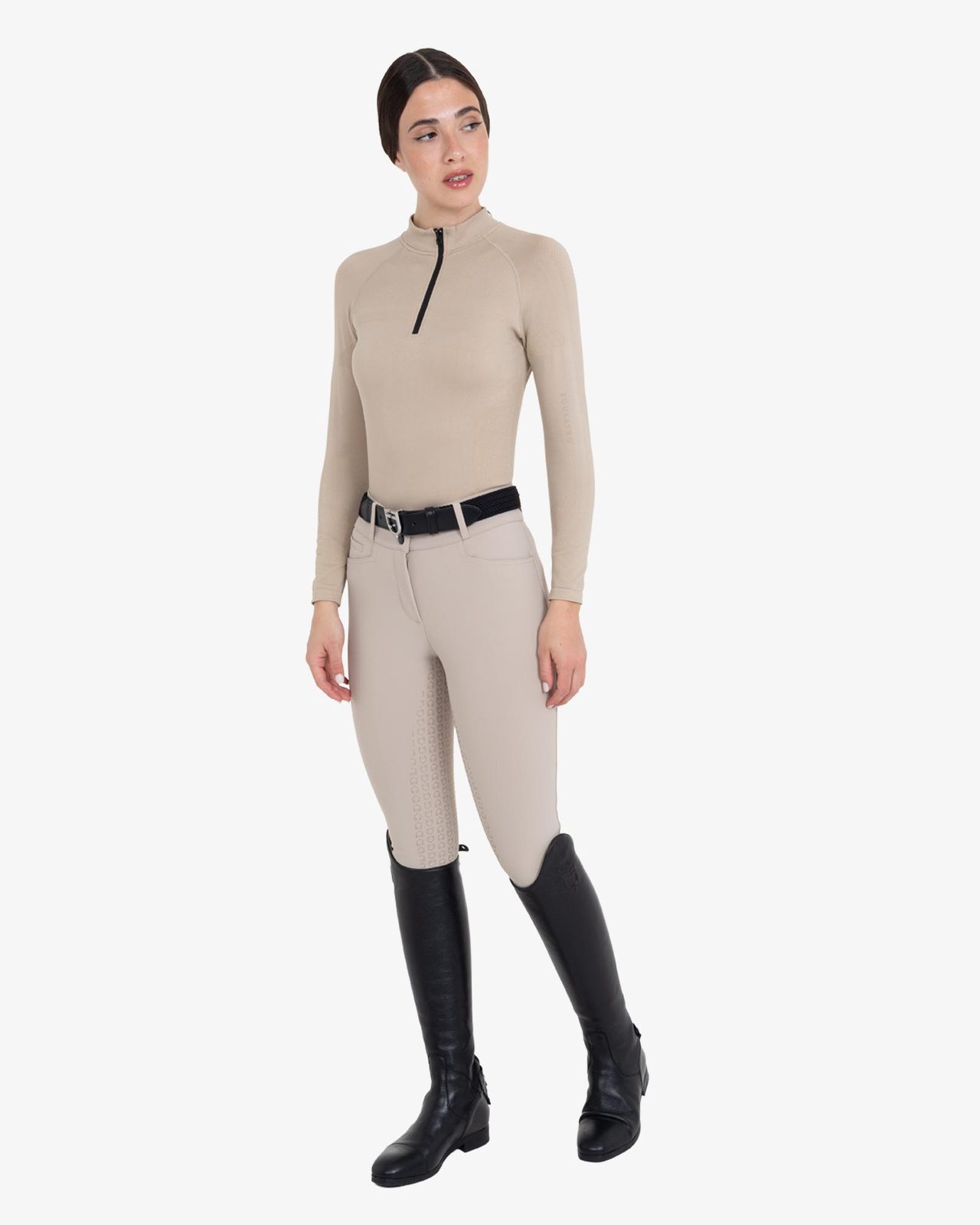 Women's training polo shirt in technical knit with zipper