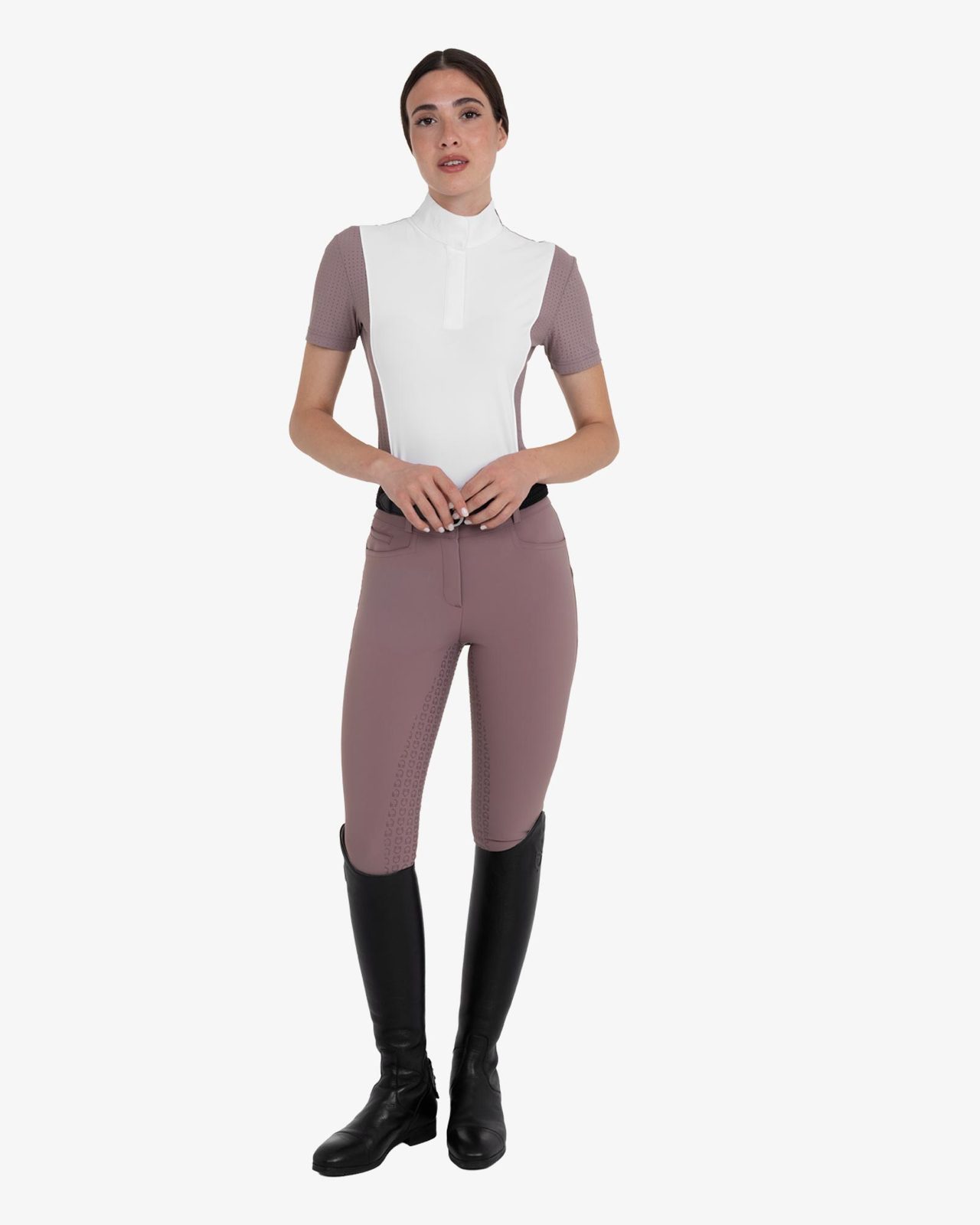 Women's high-waisted full grip breeches in bi-stretch fabric
