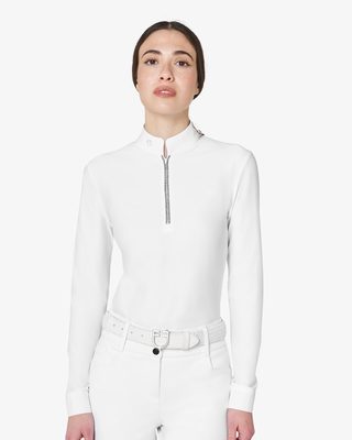 Women's long-sleeved competition polo shirt with rhinestones