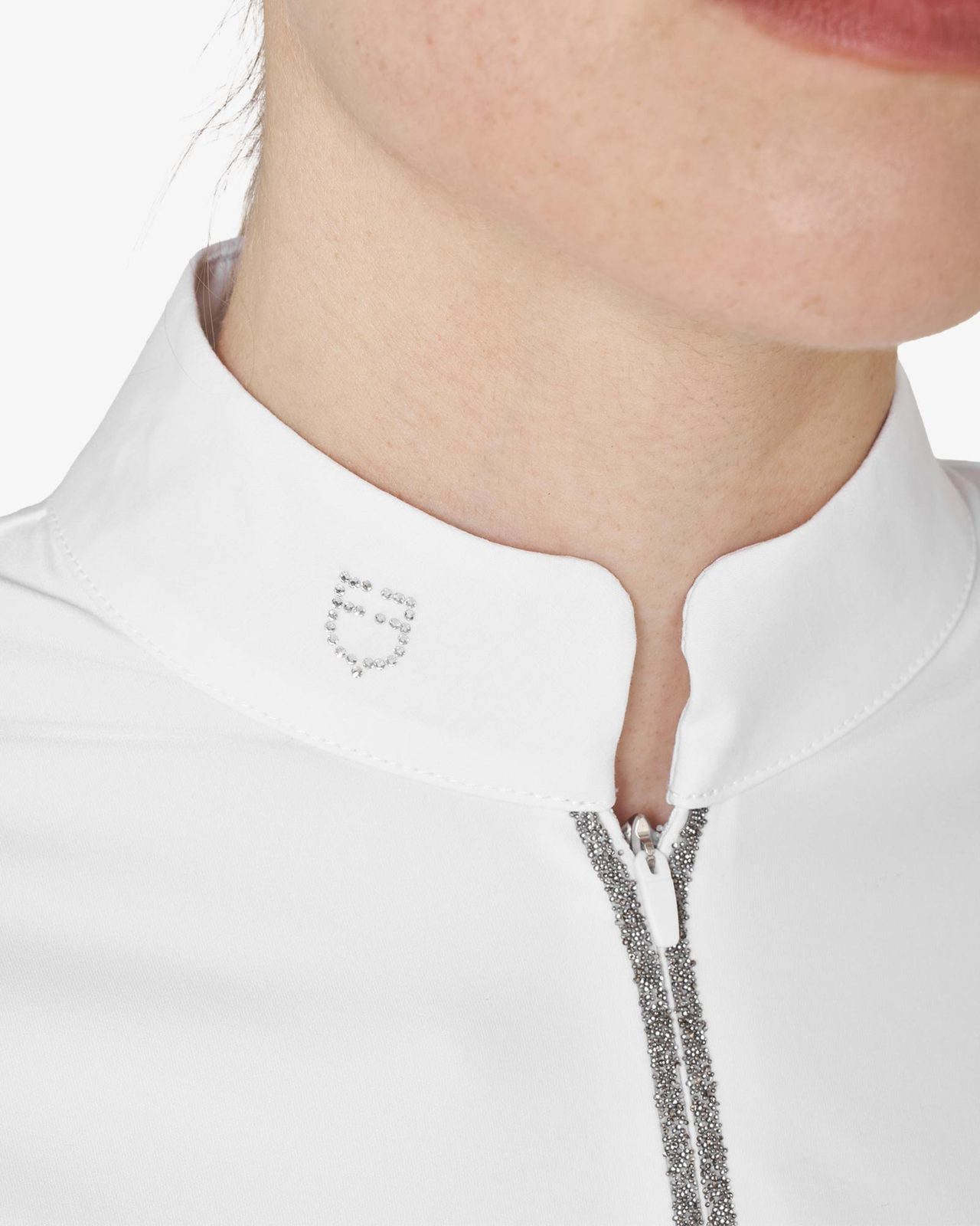 Women's long-sleeved competition polo shirt with rhinestones