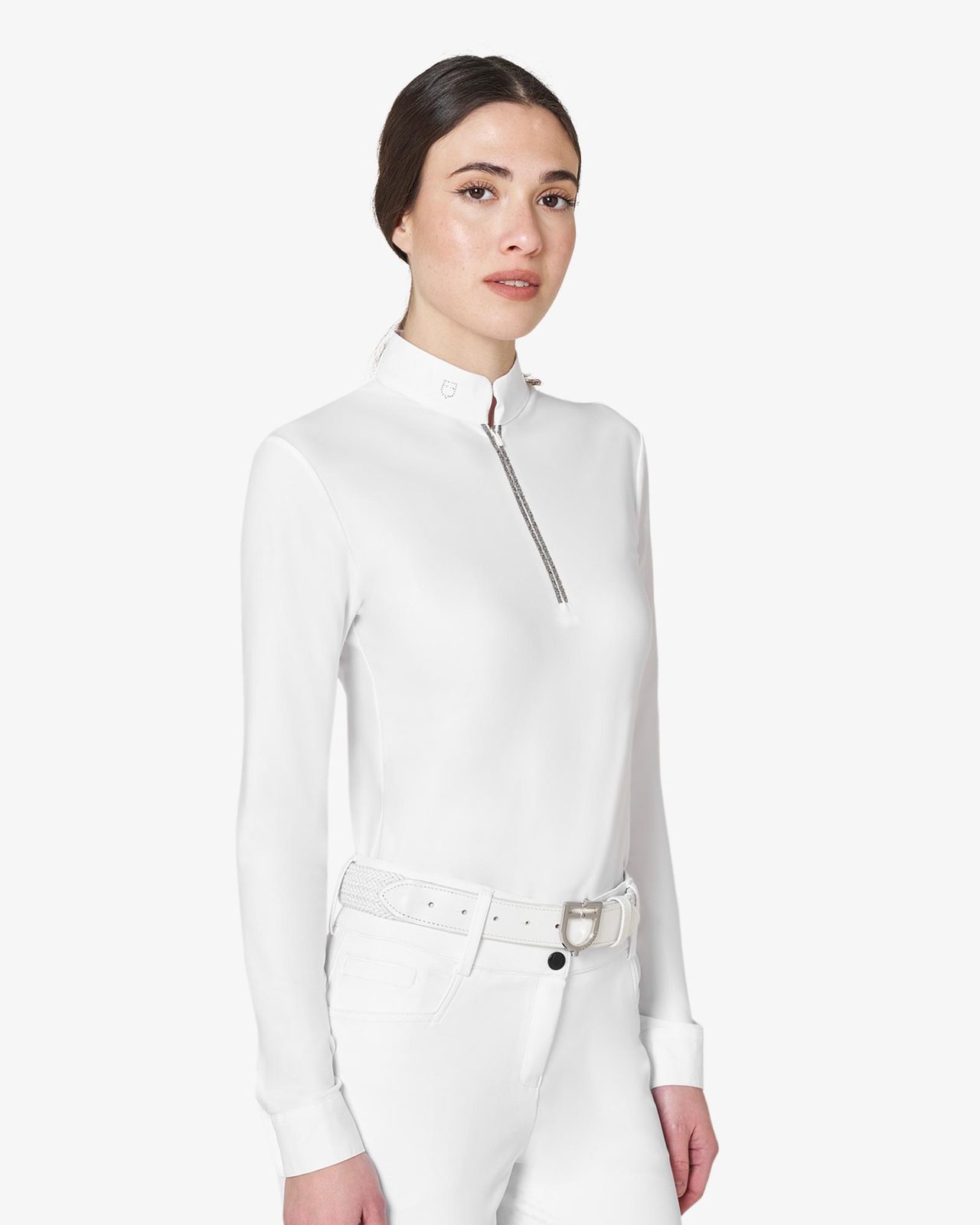 Women's long-sleeved competition polo shirt with rhinestones