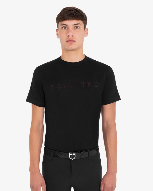 Men's T-shirt with velvet-effect lettering