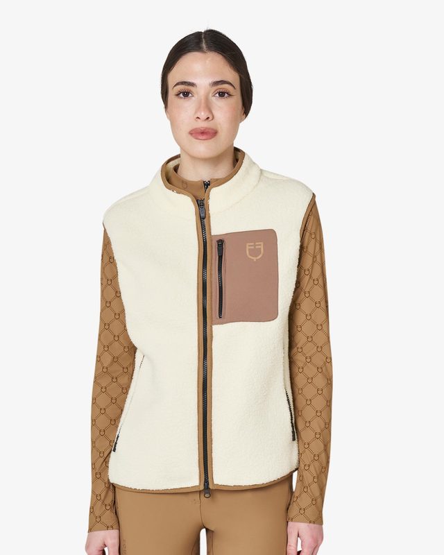 Women's teddy fleece vest with front pocket