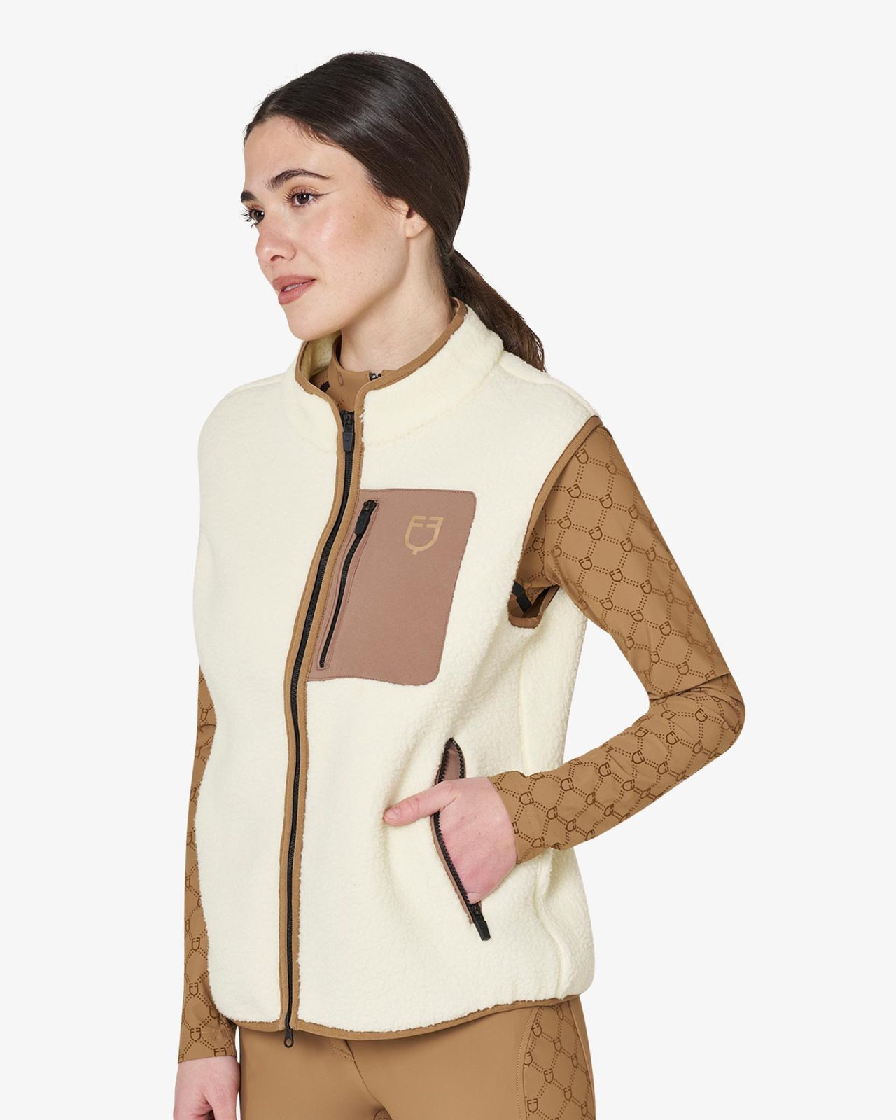 Smanicato donna in pile teddy con tasca frontale
