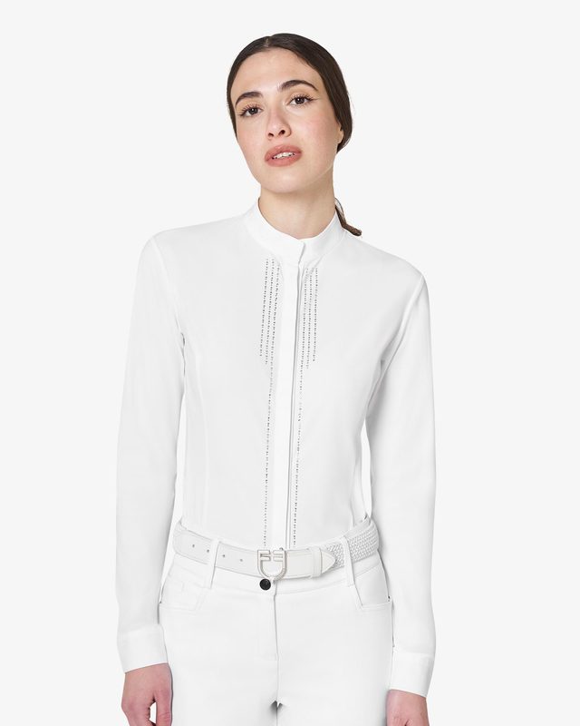 Women's competition polo with shirt collar and rhinestones