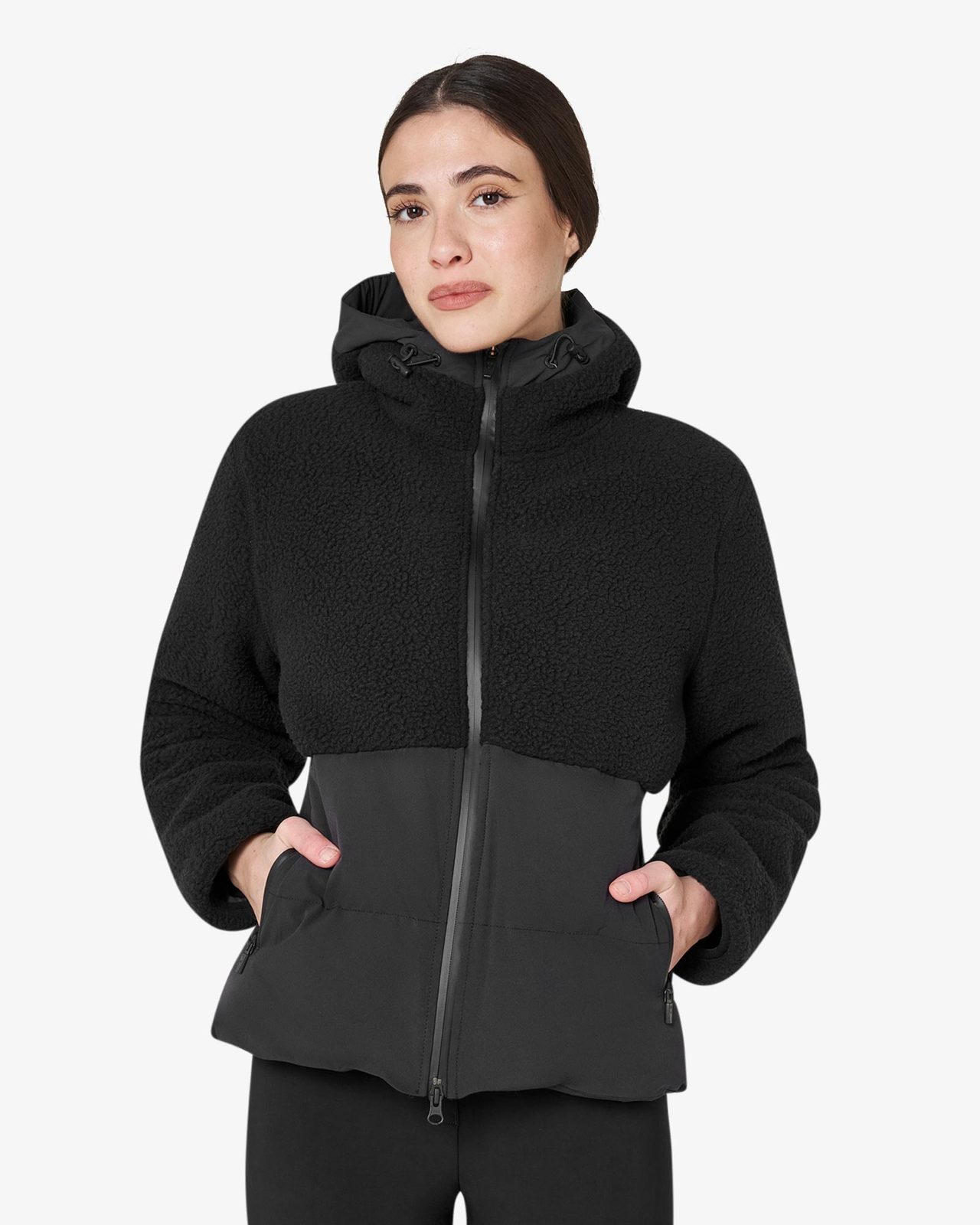 Women's down jacket with teddy inserts