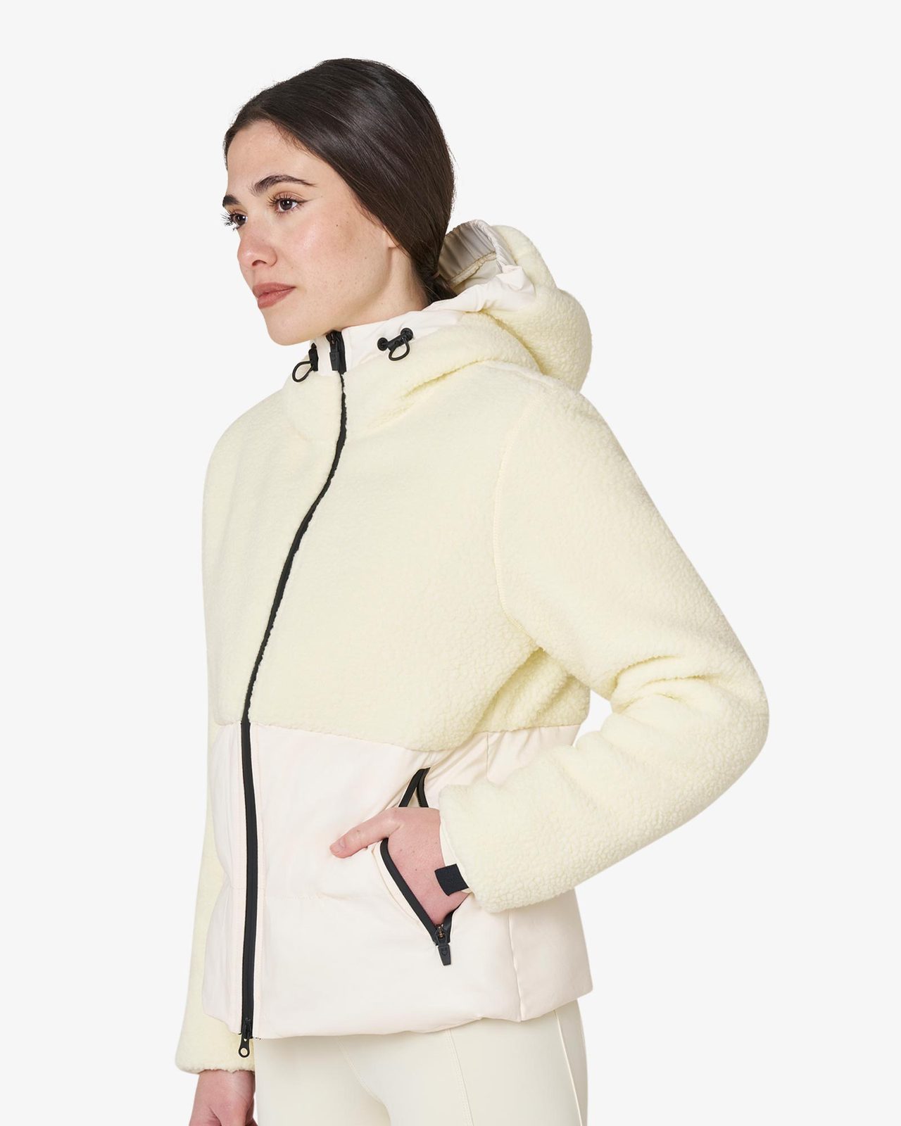 Women's down jacket with teddy inserts