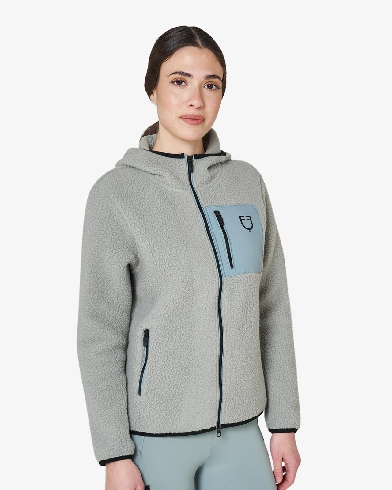 Felpa donna in pile teddy con cappuccio e zip