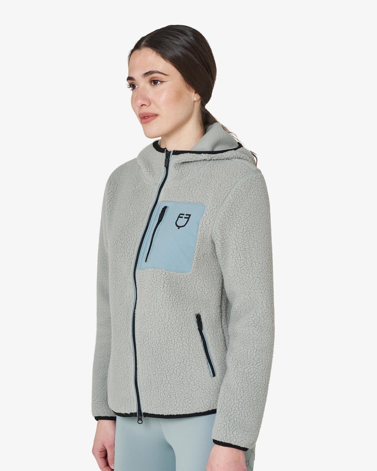 Felpa donna in pile teddy con cappuccio e zip