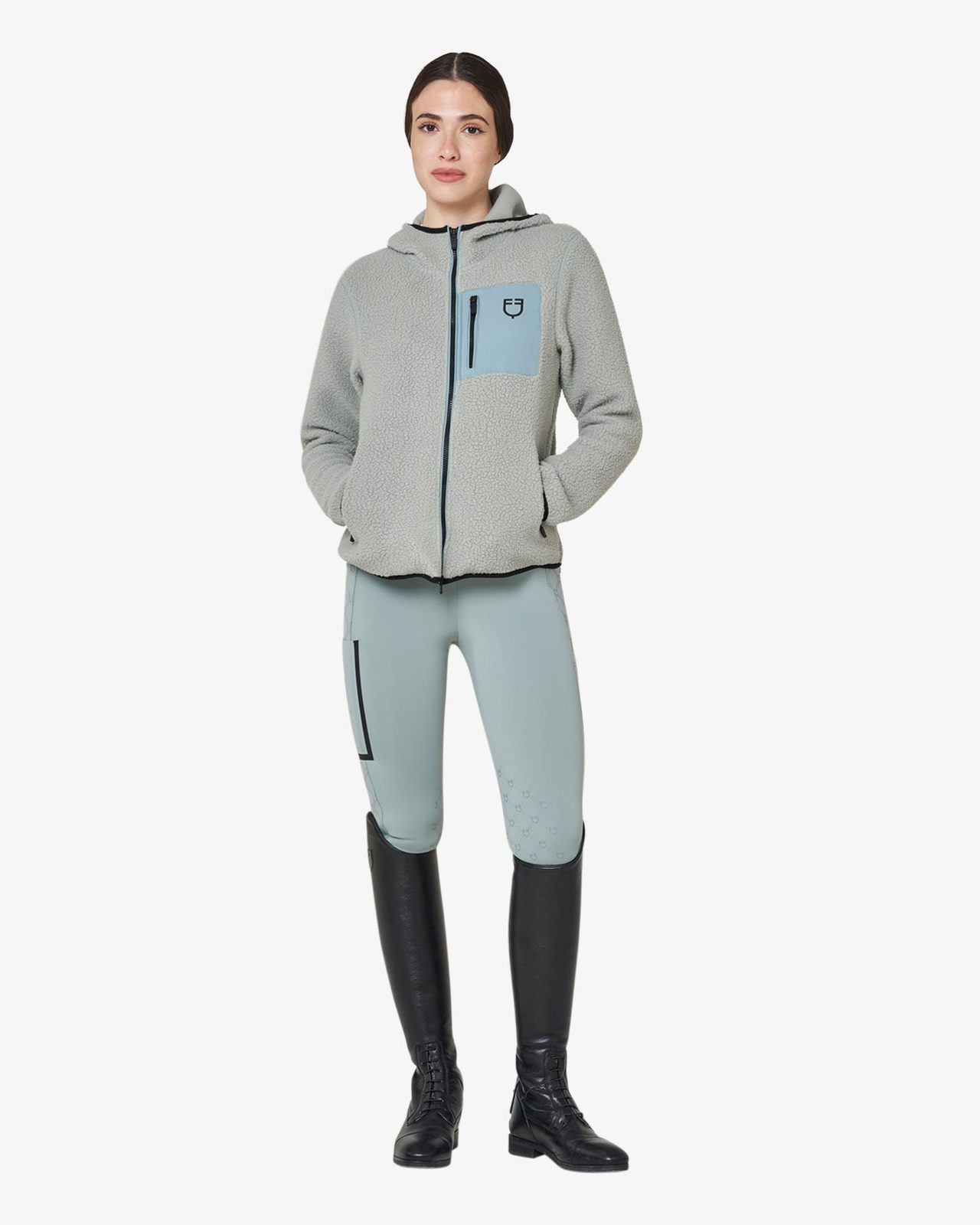 Felpa donna in pile teddy con cappuccio e zip