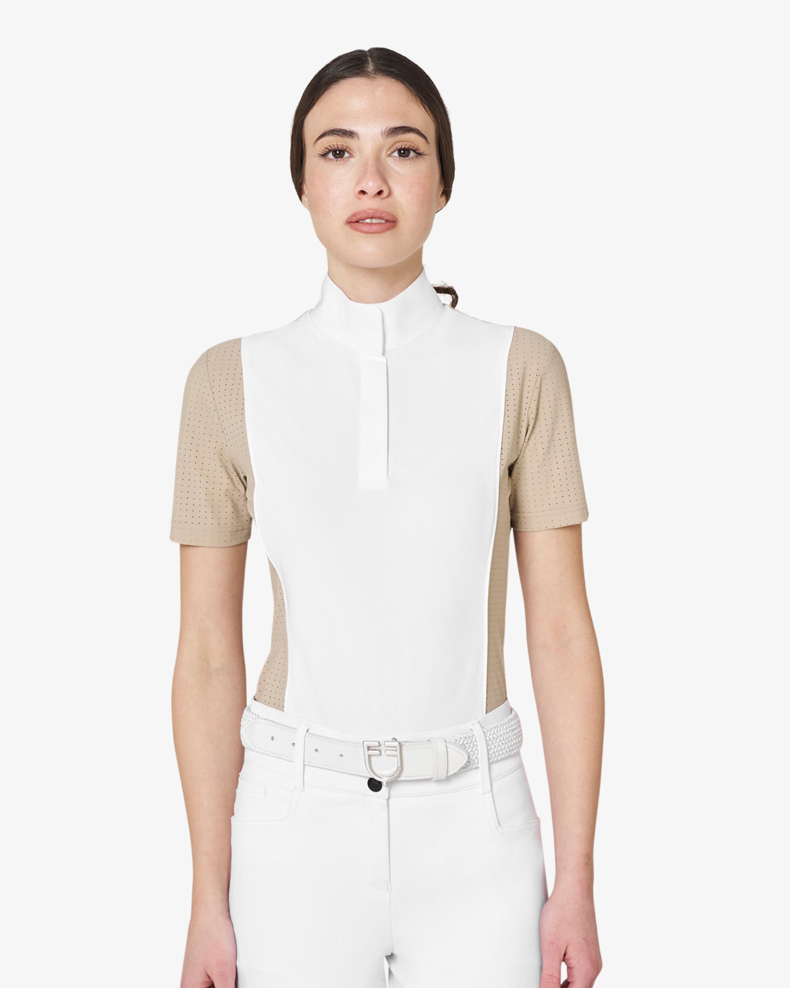 Women's short-sleeved competition polo shirt with mesh inserts