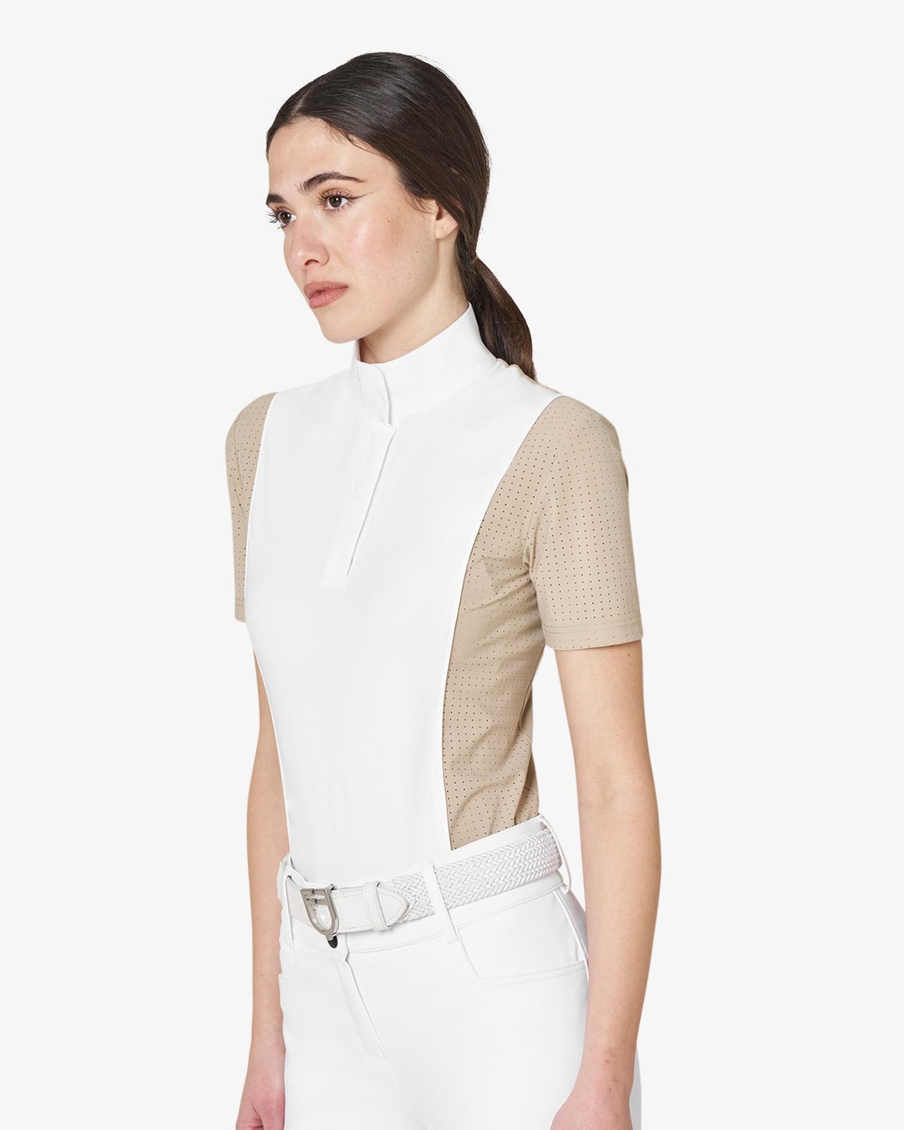 Women's short-sleeved competition polo shirt with mesh inserts