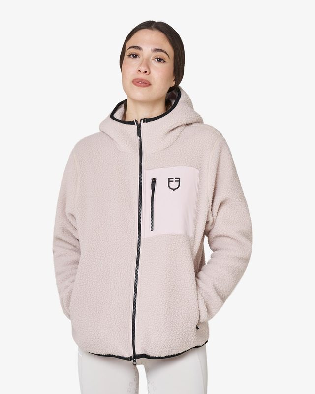 Felpa donna in pile teddy con cappuccio e zip