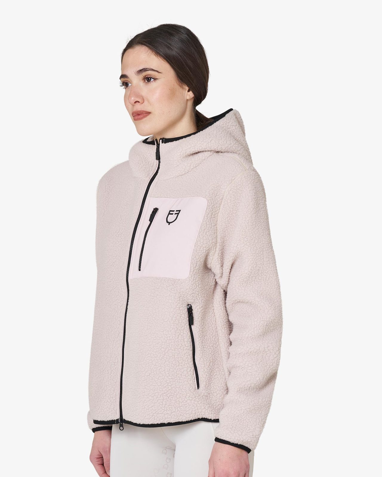 Felpa donna in pile teddy con cappuccio e zip