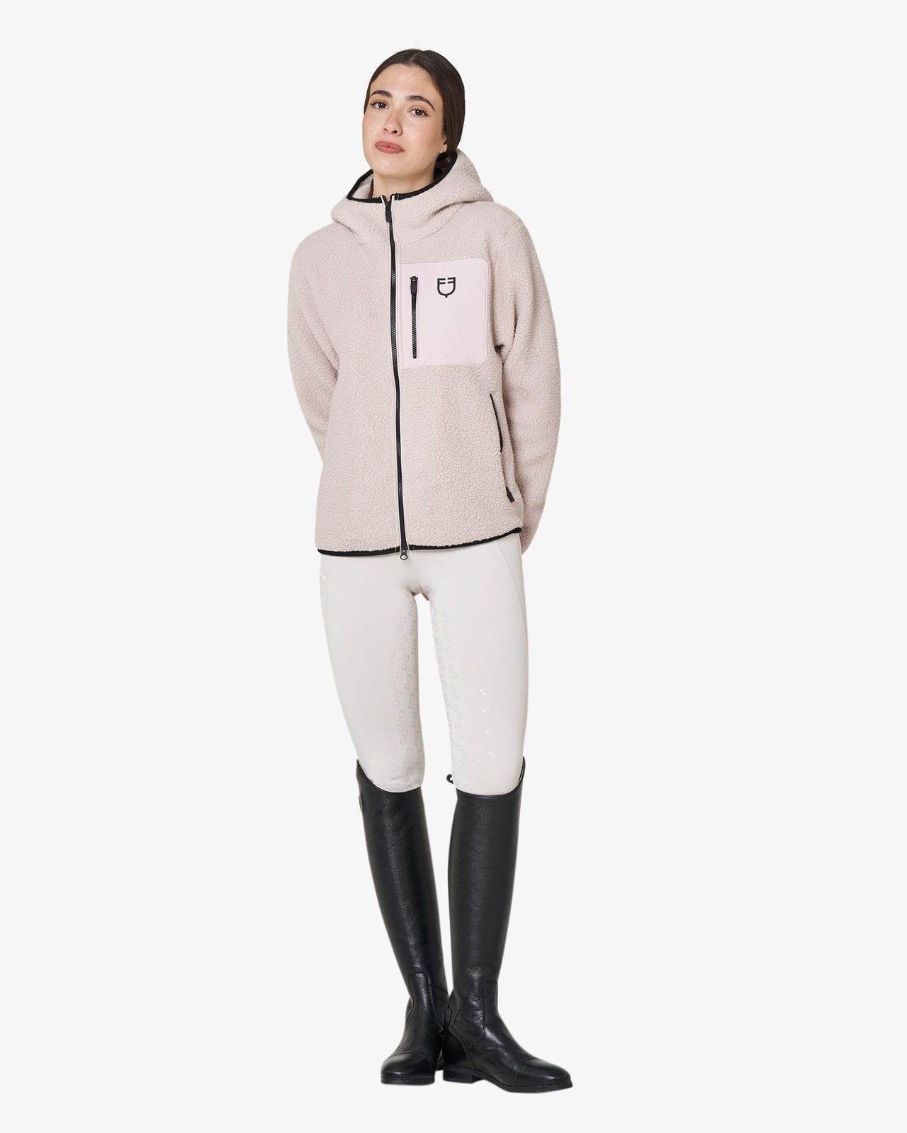 Felpa donna in pile teddy con cappuccio e zip