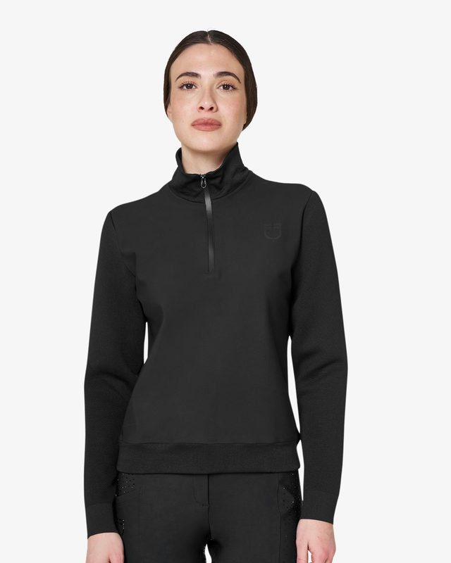 Women's technical high collar sweatshirt with 3/4 zip