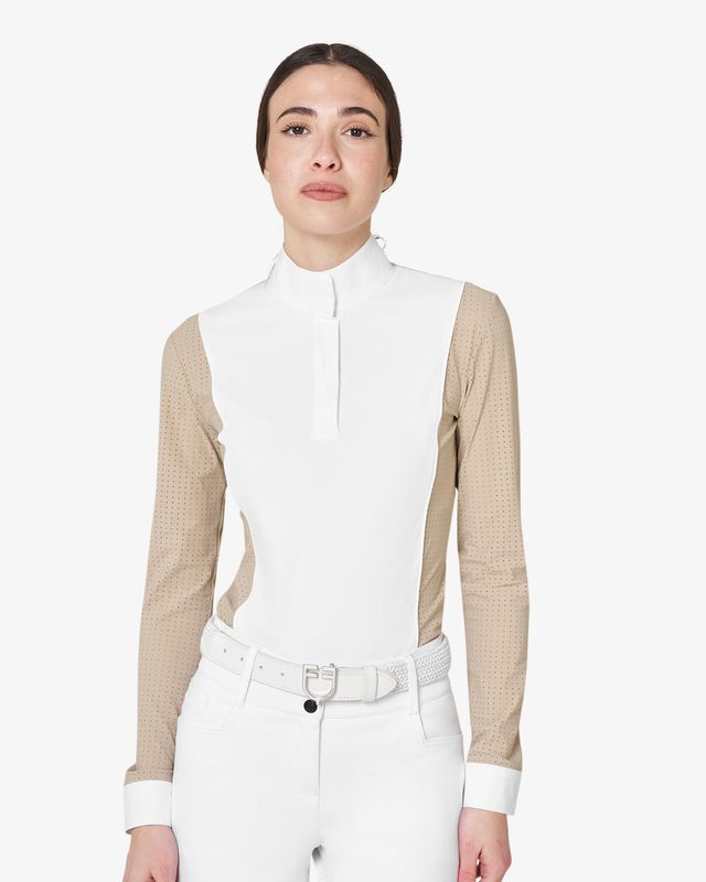 Polo concorso donna maniche lunghe traforata