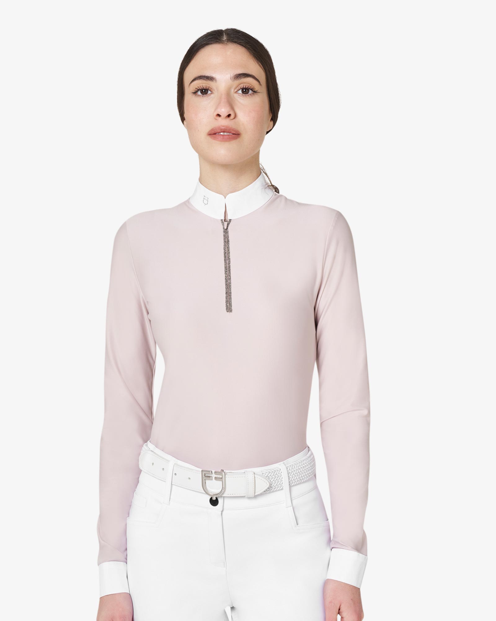 Women's long-sleeved competition polo shirt with rhinestones