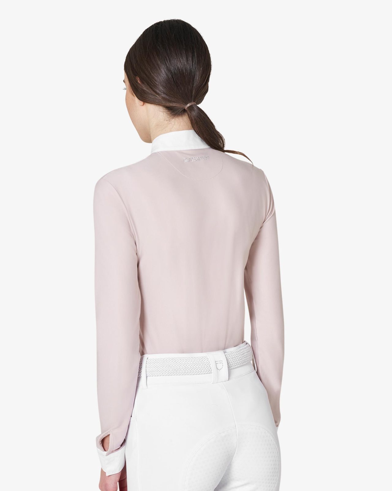 Women's long-sleeved competition polo shirt with rhinestones