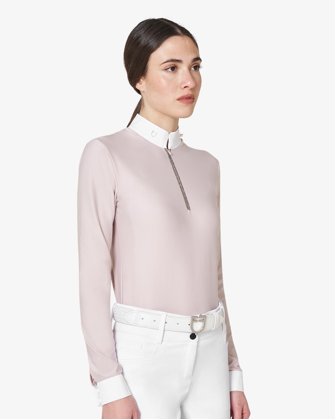 Women's long-sleeved competition polo shirt with rhinestones