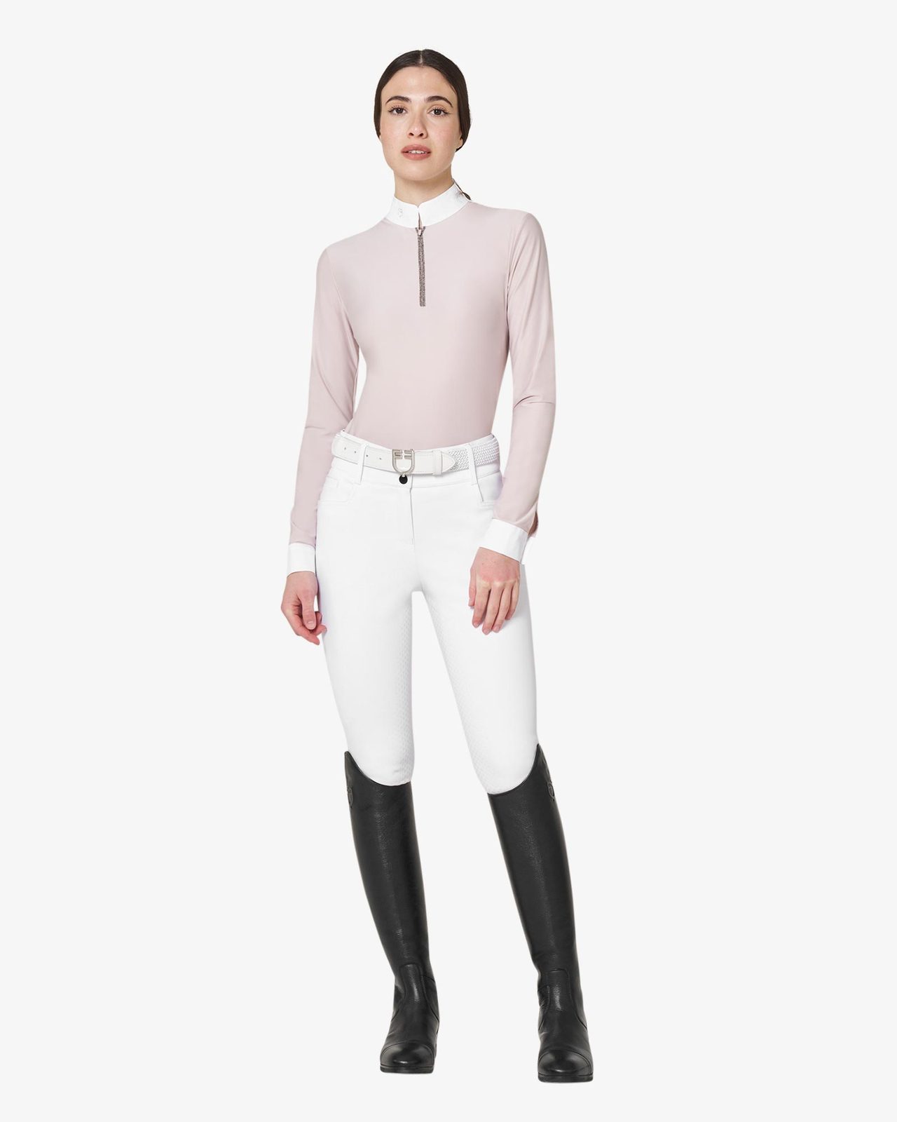 Women's long-sleeved competition polo shirt with rhinestones
