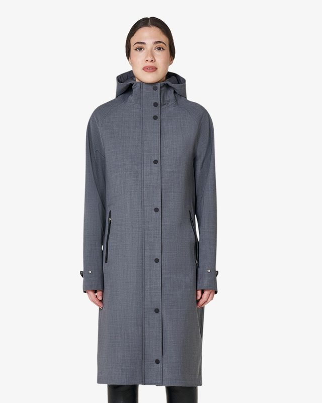 Women’s long wool-blend softshell with rear opening