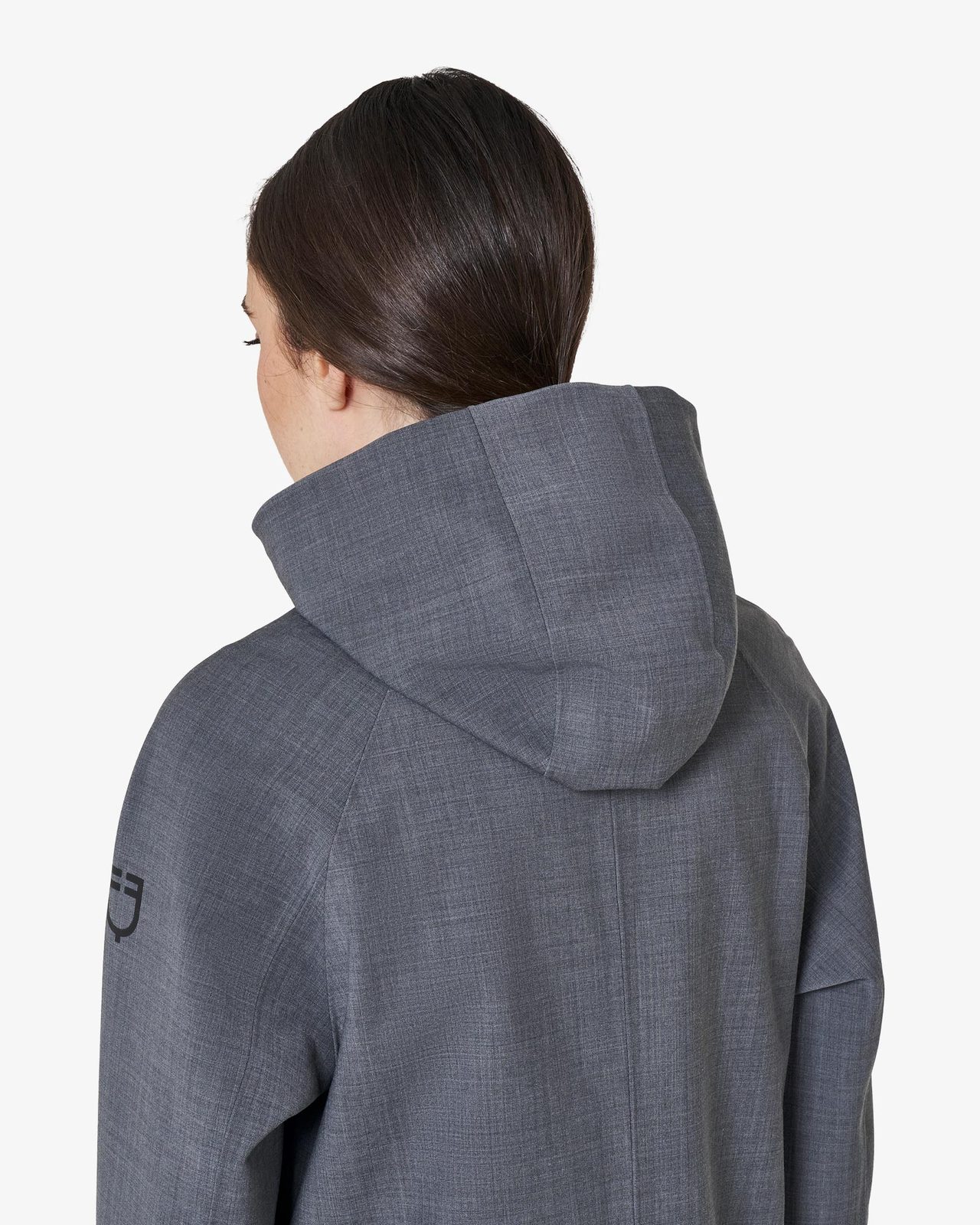 Women’s long wool-blend softshell with rear opening