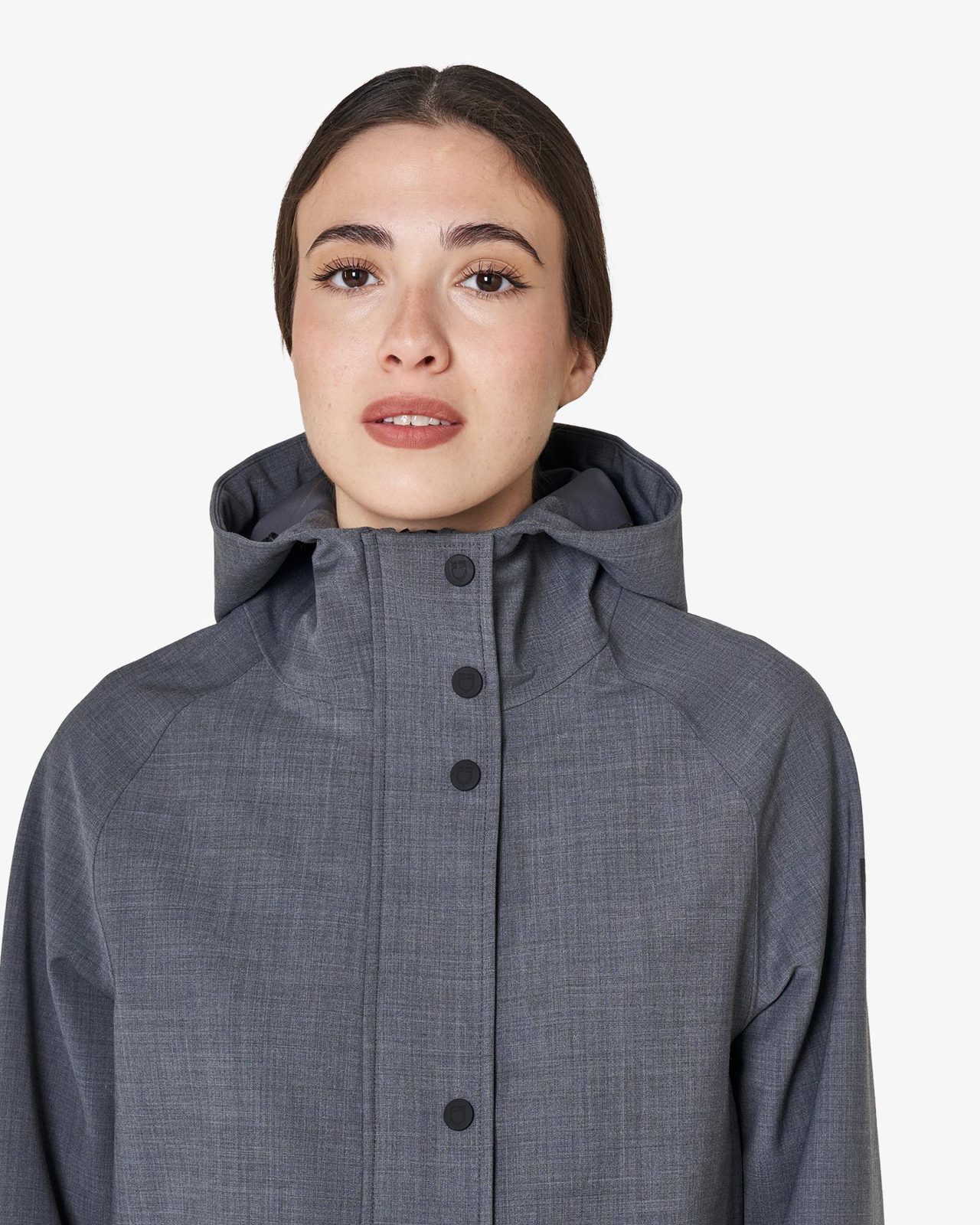 Women’s long wool-blend softshell with rear opening