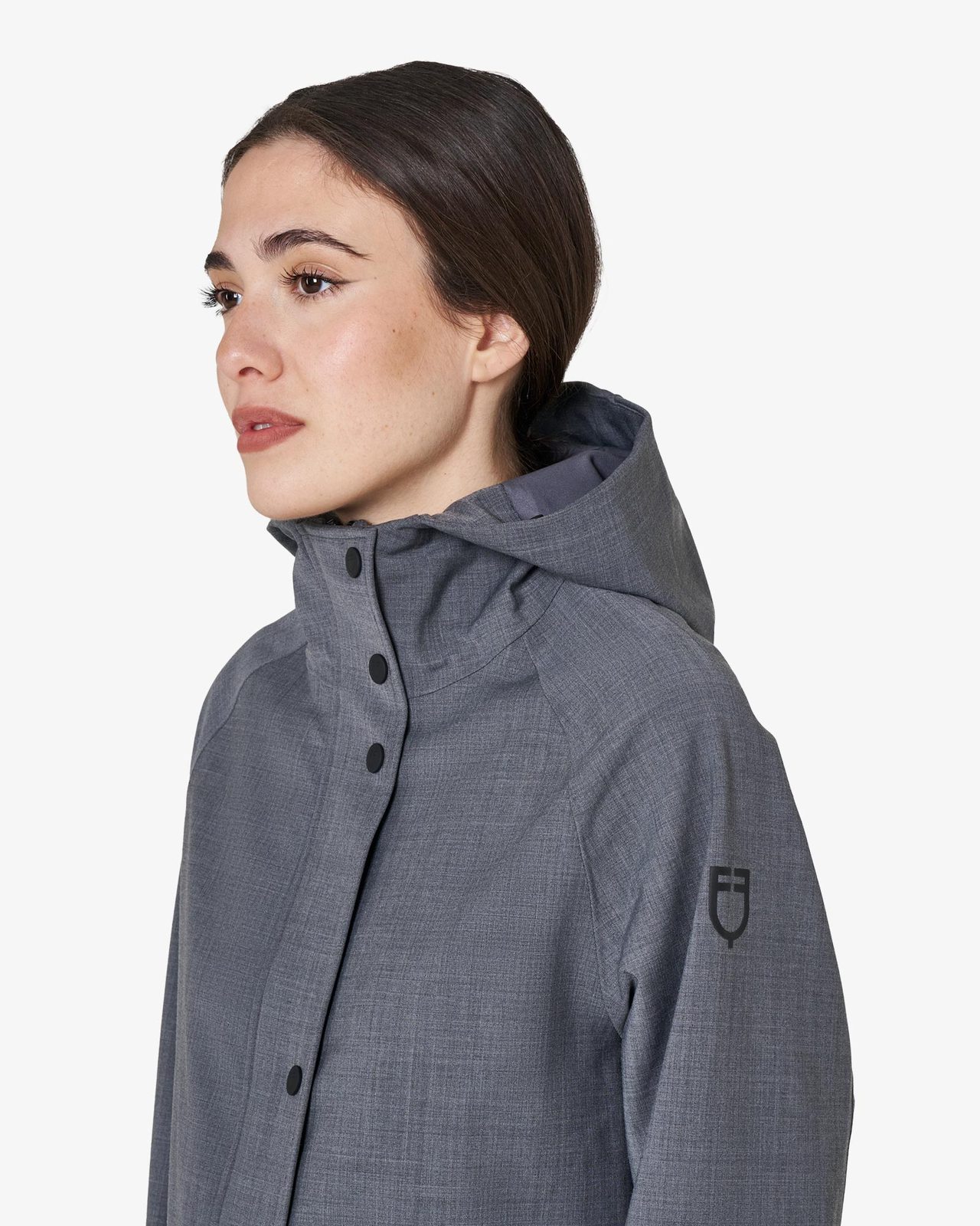 Women’s long wool-blend softshell with rear opening