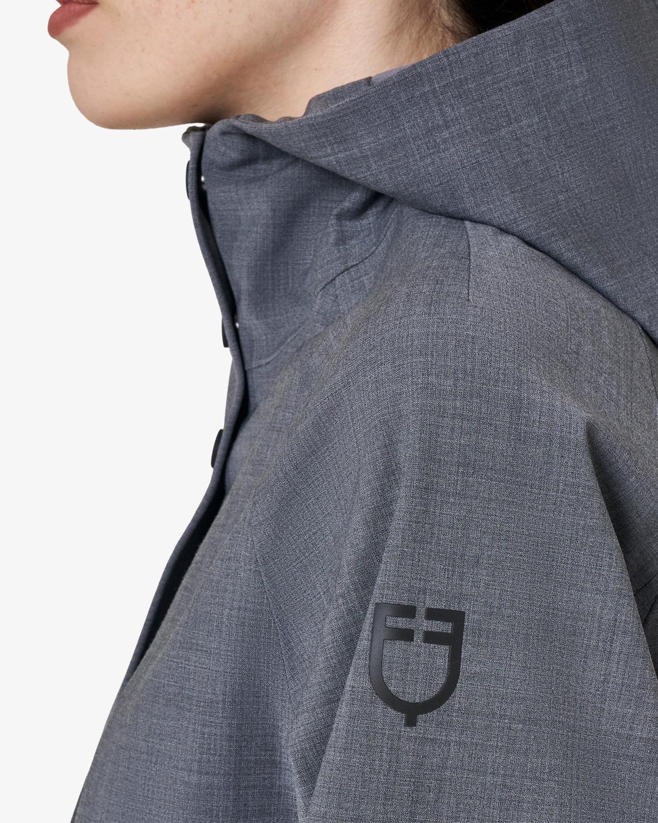 Women’s long wool-blend softshell with rear opening