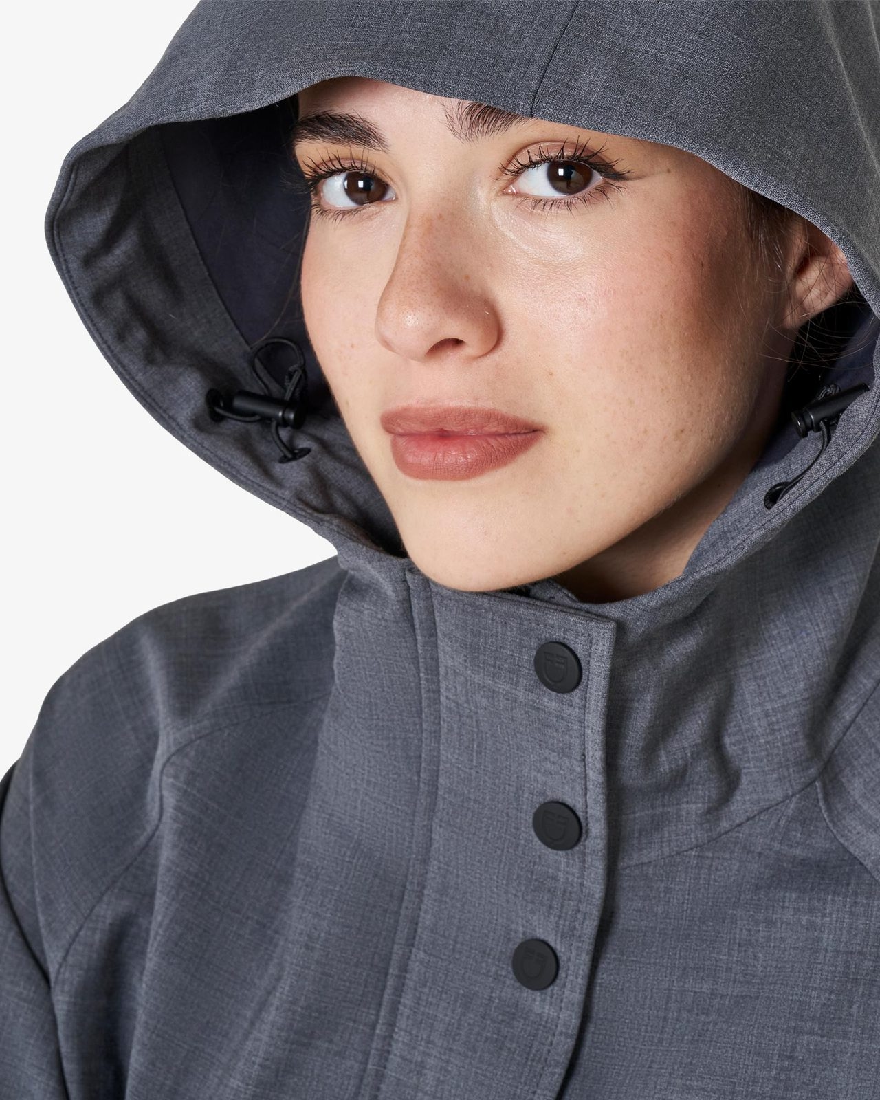 Women’s long wool-blend softshell with rear opening