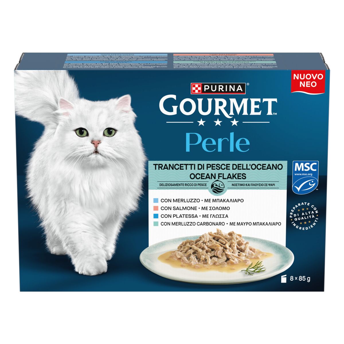 GOURMET® Perle  Trancetti di Pesce dell'Oceano  (Salmone / Merluzzo / Platessa / Merluzzo Carbonaro), Confezione da 8