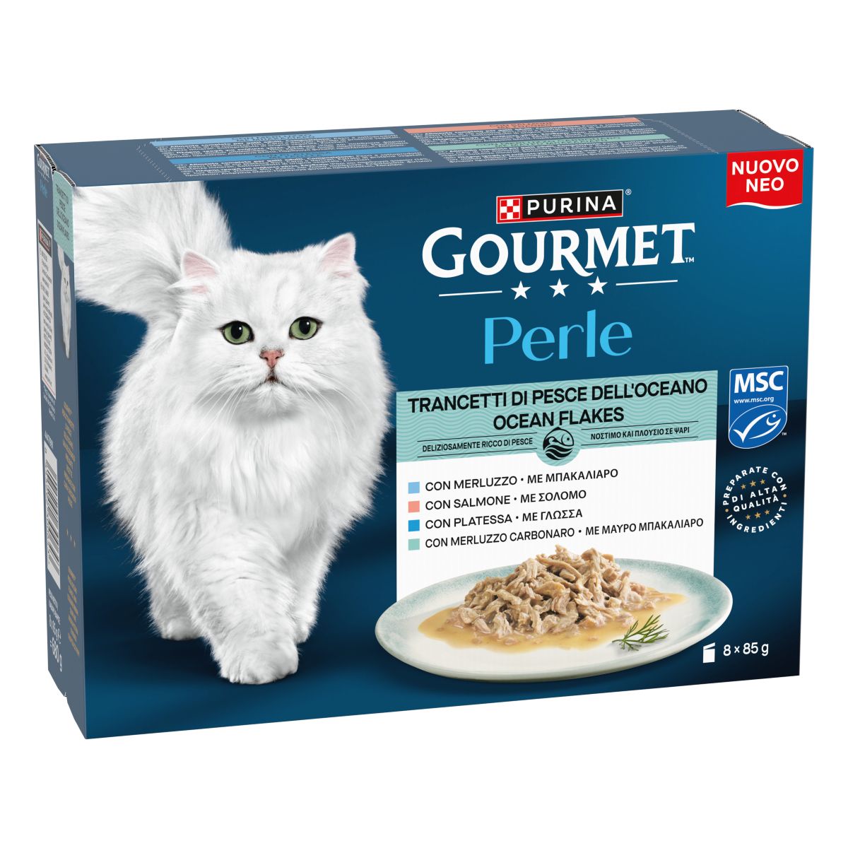 GOURMET® Perle  Trancetti di Pesce dell'Oceano  (Salmone / Merluzzo / Platessa / Merluzzo Carbonaro), Confezione da 8