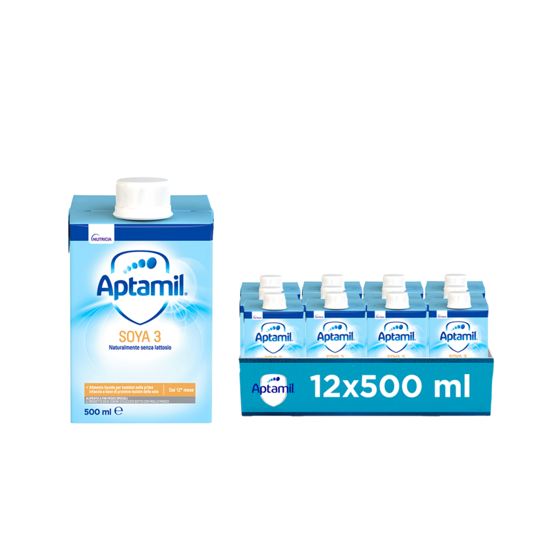 APTAMIL SOYA 3 Latte di Crescita Liquido| Aptashop Confezione da 12 bottigliette da 500ml 12 Confezioni da 500 ml
