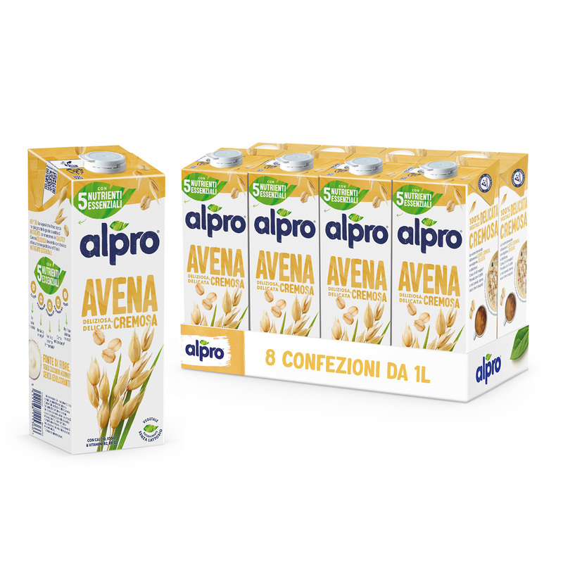 ALPRO CLASSICO Bevanda Vegetale all'Avena 8l |Alproshop.it 8 Confezioni da 1l HEY TU! Lo sapevi che il tuo corpo ha bisogno della giusta quantità di NUTRIENTI per mantenersi in SALUTE? Questa DELIZIOSA bevanda contribuisce all'assunzione quotidiana di 5 tra i NUTRIENTI ESSENZIALI* CALCIO Per ossa in salute VITAMINA B9 Per la tua energia VITAMINA D2 Per il tuo sistema immunitario VITAMINA B2 Come antiossidante IODIO Per il tuo sistema nervoso. Alpro Avena è disponibile anche nel formato da 500 ml. È BUONO PER TE. BUONO PER IL PIANETA!